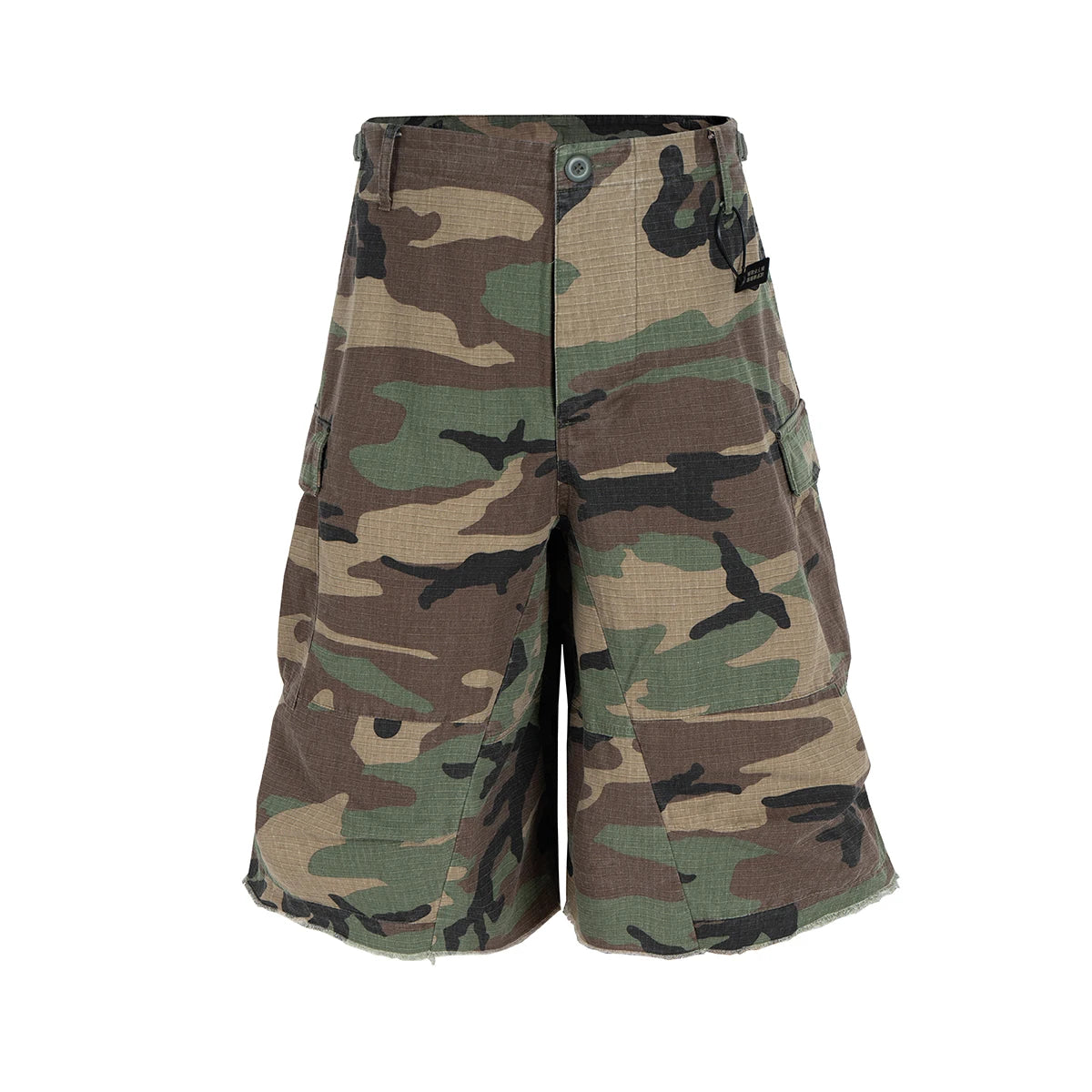 Silhouette Camouflage Cargo Cropped Shorts for Men Wide Leg Patchwork Baggy Over Knee Pants