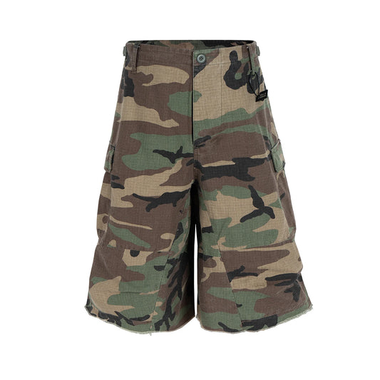 Silhouette Camouflage Cargo Cropped Shorts for Men Wide Leg Patchwork Baggy Over Knee Pants