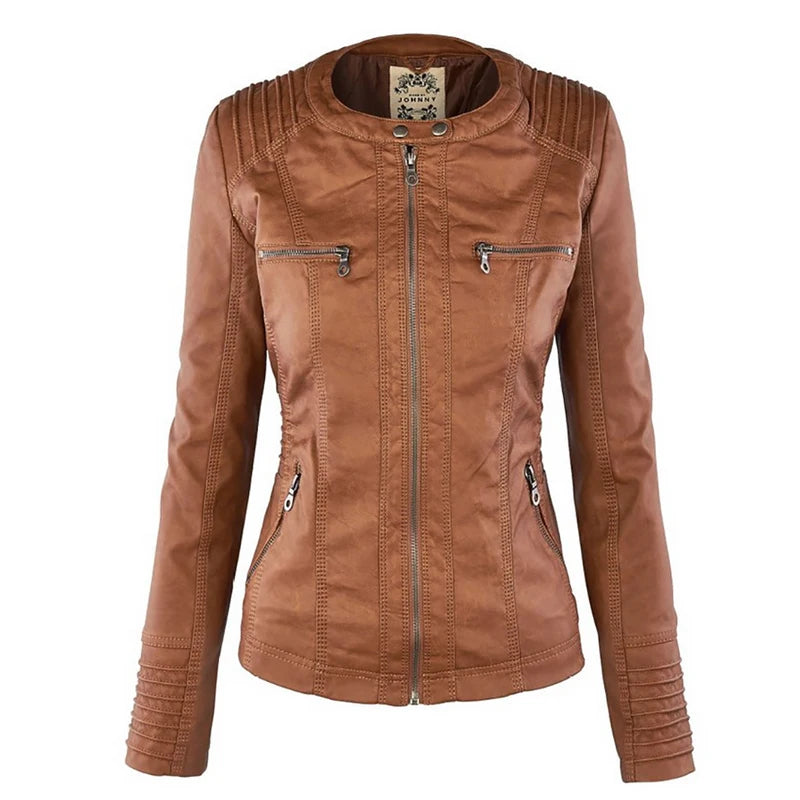 Winter Faux Leather Jacket Women's - Fashionqueene.com