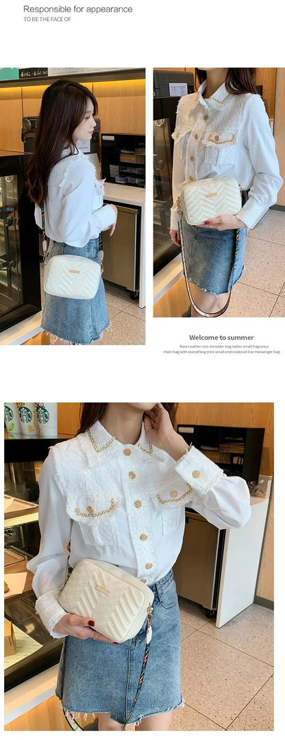 Embroidered Camera Bag PU Material Casual Small Square Bag Versatile Shoulder Strap