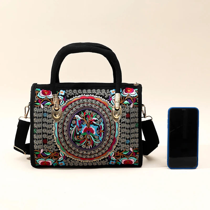 Women Shoulder Bag Handmade Embroidered Bohemia Handbag Large Capacity Canvas Shopping Tote