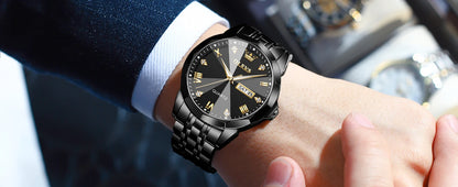 Gold Original Quartz Wristwatch Waterproof Luminous Watch for Male Rhombus Mirror Date Week