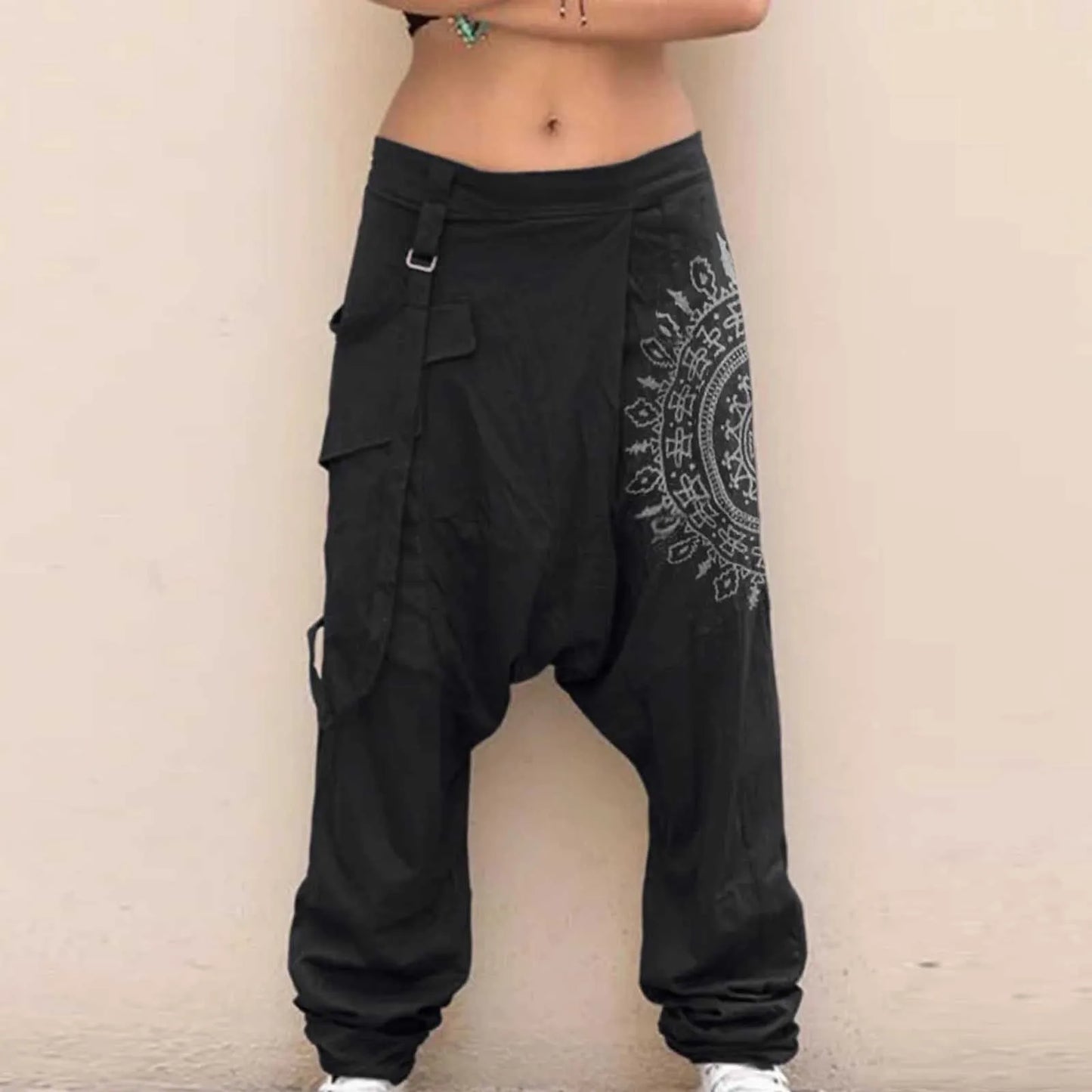 Men's Harem Pants Fashion Low Waist Drop Crotch Cargo Trousers Casual Print Loose