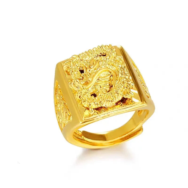 Elegant AU999 men's ring 24K real gold dragon ring domineering opening ring elegant fashionable temperament men's ring