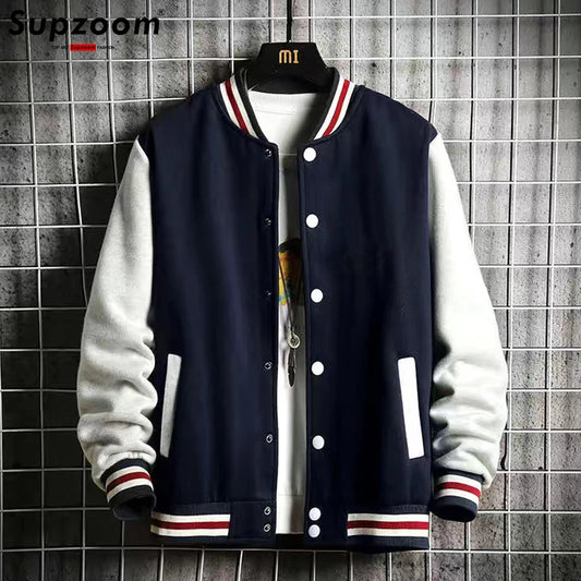 Fleece Casual Baseball Uniform Cotton Spliced Regular Rib Sleeve