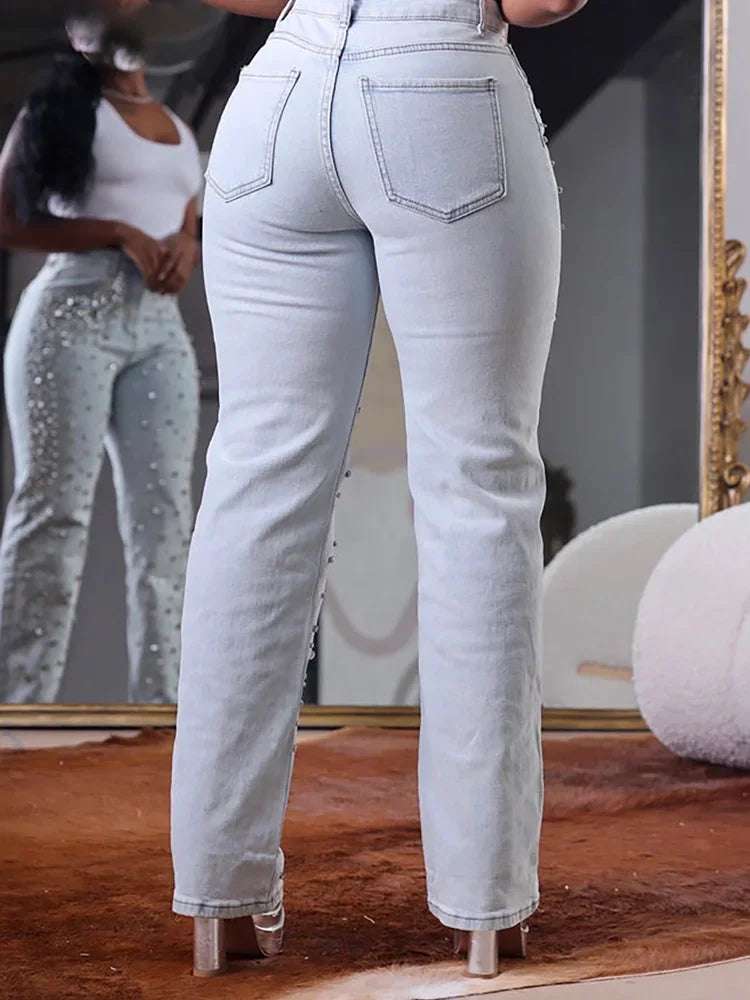 Women's Beading Jeans High Waist Slim Spring Casual Denim Pant Vintage Fashion 2024 Streetwear Straight Jeans Trousers 2024 Light Blue / 5XL / CHINA Light Blue / XL / CHINA Light Blue / XXL / CHINA Light Blue / 5XL / CHINA-Light Blue / XL / CHINA-Light Blue / XXL / CHINA-Light Blue / XXXL / CHINA-Light Blue / 4XL / CHINA-Light Blue / L / CHINA-