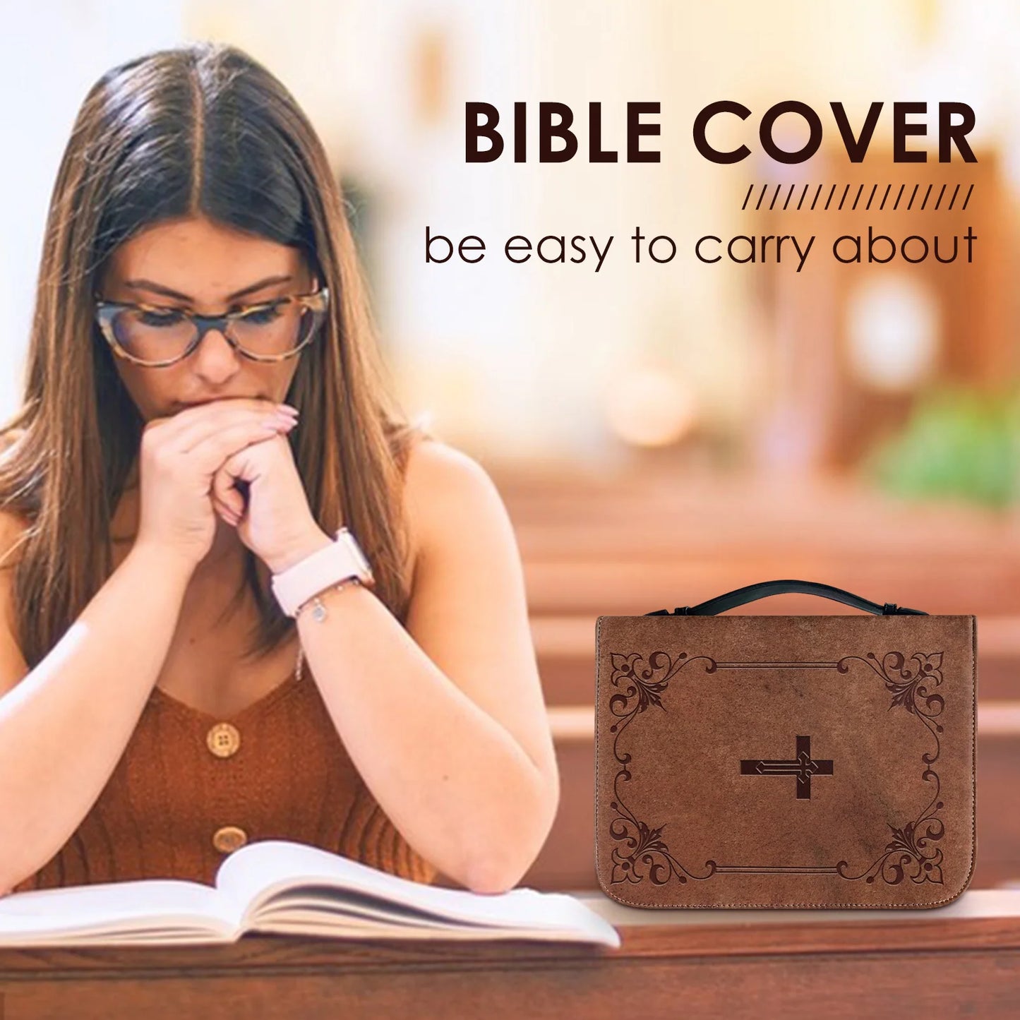 Bible Case, PU Vintage Bible Case, Zippered Bible Covers for Women, Water Resistant Bible Case for Women