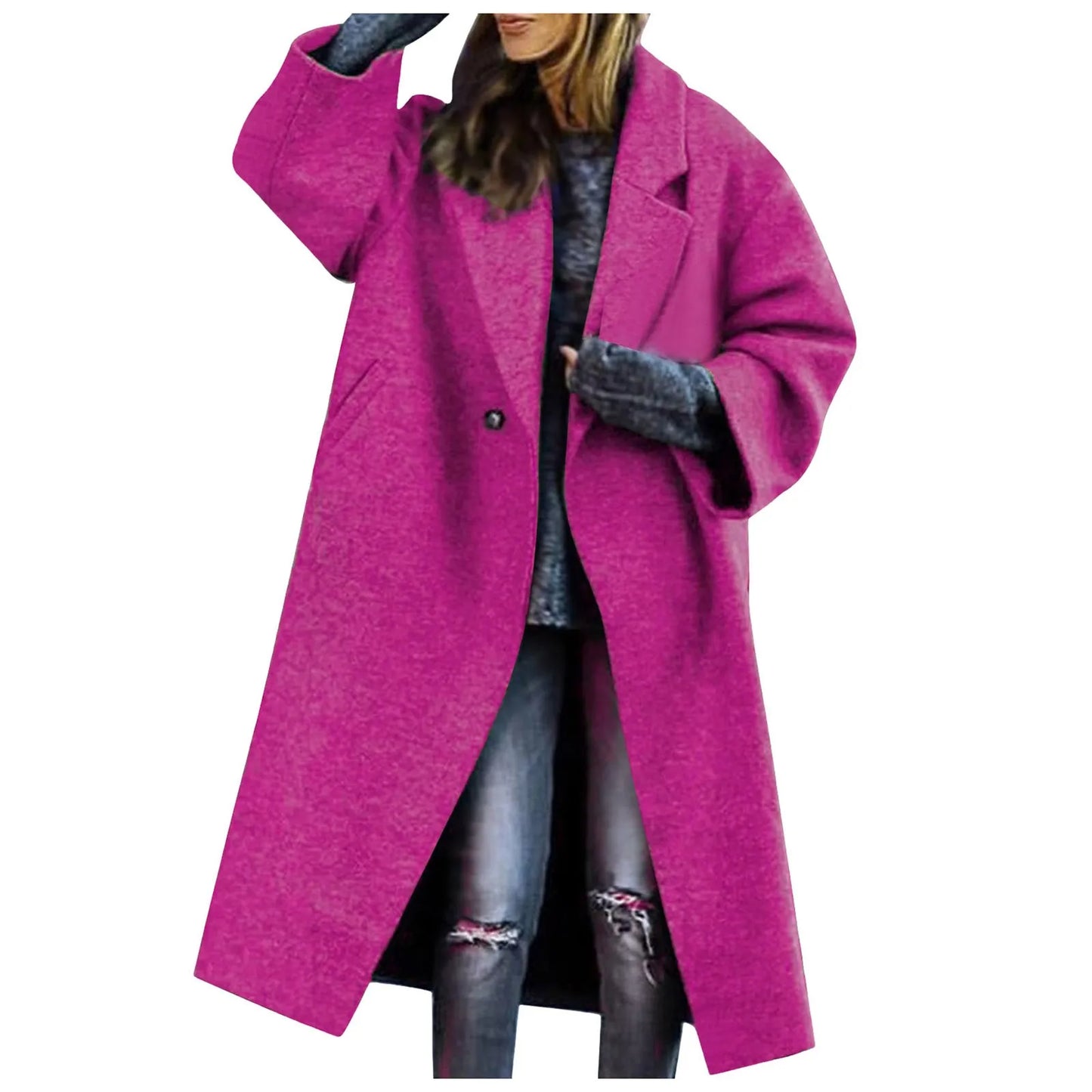 Women Cardigan Loose Women's Winter Double Breasted Midi Long Wool Coat Notch Lapel Womens Lightweight Cardigans with Pockets