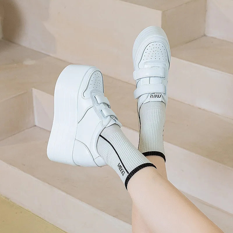 High quality 12cm Synthetic Genuine Leather Boot Ankle Platform Wedge High Brand Chunky Sneaker Shoes