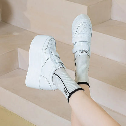 High quality 12cm Synthetic Genuine Leather Boot Ankle Platform Wedge High Brand Chunky Sneaker Shoes