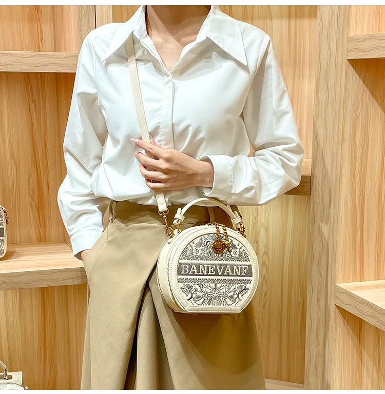 Light luxury brand embroidered small round bag designer high-end single shoulder crossbody bag