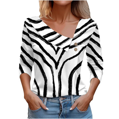 T Shirt For Women Fashion Long Sleeve Top White Floral Print Shirt