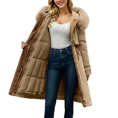 Women'S Winter Coat Parkas Detachable Patchwork Cotton Winter Long Hooded Thickened Cotton Coat