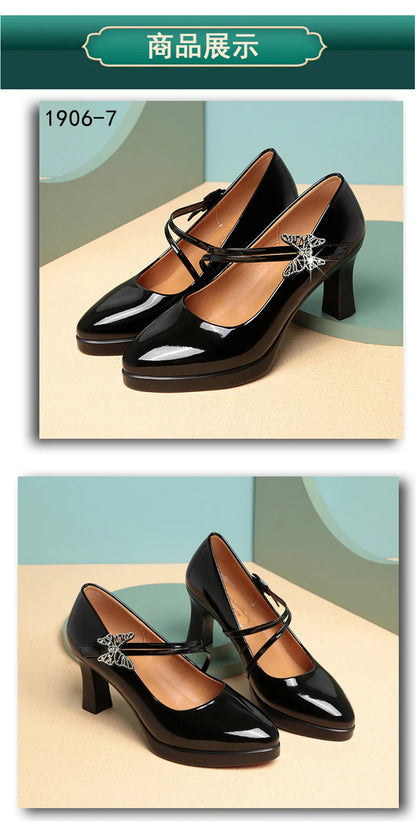 High-heeled Leather Small Leather Shoes Catwalk Shoes Ladies Dancing Bride Wedding Shoes