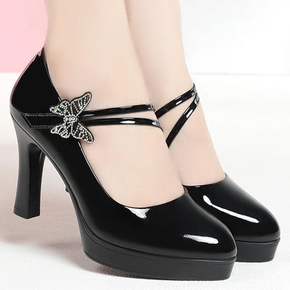 High-heeled Leather Small Leather Shoes Catwalk Shoes Ladies Dancing Bride Wedding Shoes