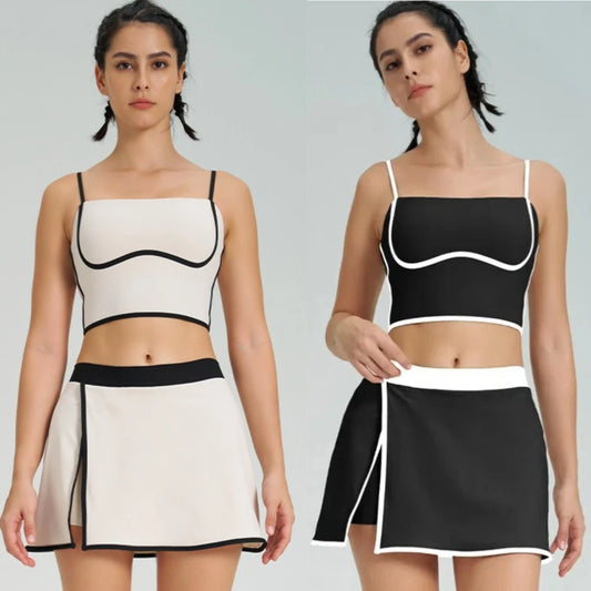 1/2PCS Yoga Set for Women Tennis Outfits Sports Bra Badminton Skirts Workout Sportswear Running Gym Wear Athletic Suits
