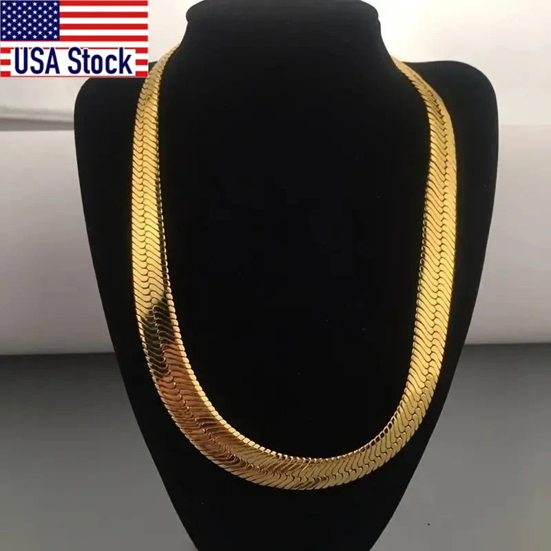 1Pc Width 9mm Chain Necklace For Men, Herringbone Chain Classic Clavicle Chain Jewelry 22inch