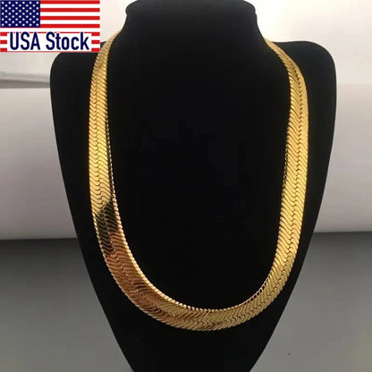 1Pc Width 9mm Chain Necklace For Men, Herringbone Chain Classic Clavicle Chain Jewelry 22inch