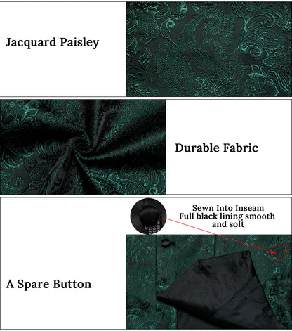 Men's Paisley Silk Suit Vest with Macthing Golden Paisley Neck Tie Handkerchief Cufflinks Wedding Prom Tuxedo Waistcoat