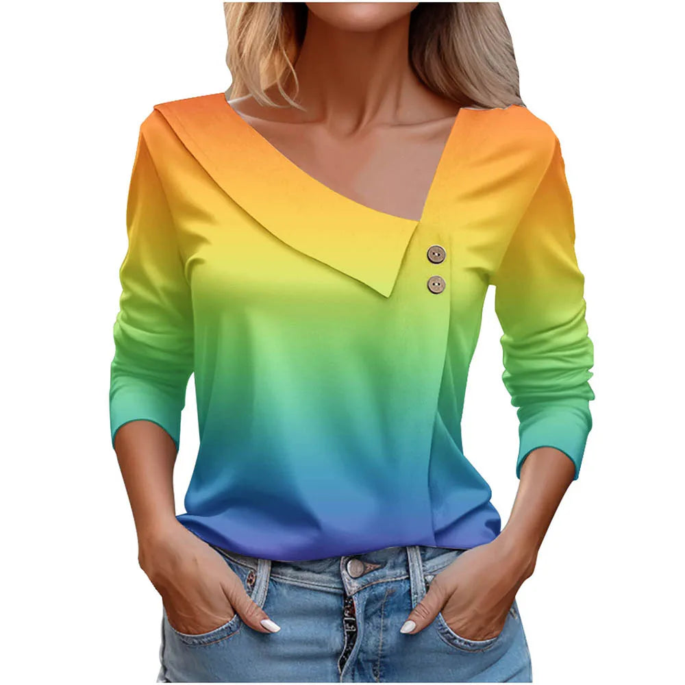 T Shirt For Women Fashion Long Sleeve Top White Floral Print Shirt