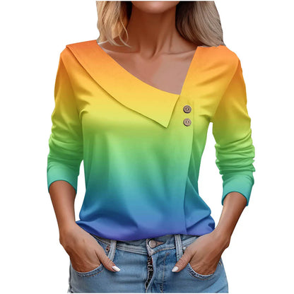 T Shirt For Women Fashion Long Sleeve Top White Floral Print Shirt