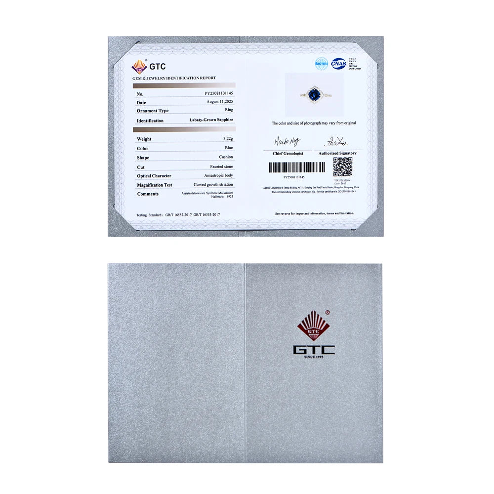 ATTAGEMS Classical Blue Sapphire Ring Cushion Cut 2.0ct DVVS1 Real 925 Sterling Silver For Women Engagement Wedding Fine Jewelry