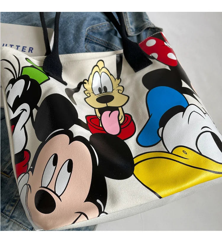 DisneyCartoon Mickey Fashion Versatile Large Capacity Canvas Shoulder Bag Women's Casual Versatile Tote Bag
