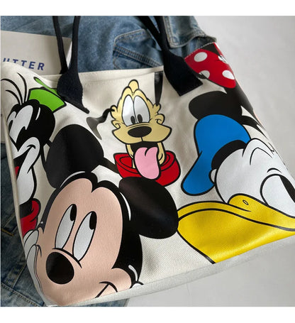 DisneyCartoon Mickey Fashion Versatile Large Capacity Canvas Shoulder Bag Women's Casual Versatile Tote Bag