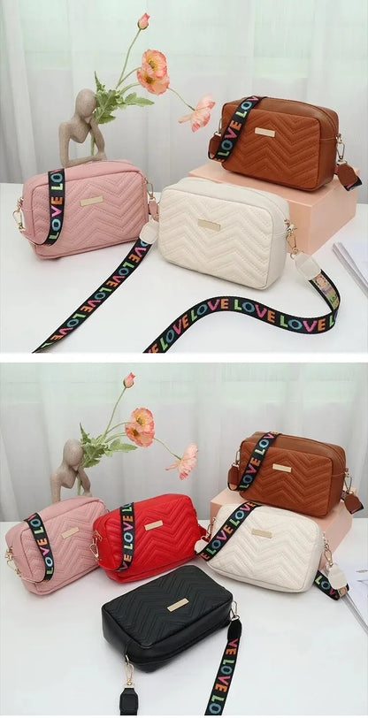 Embroidered Camera Bag PU Material Casual Small Square Bag Versatile Shoulder Strap