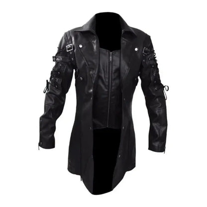 Men's Gothic Trench Coat Leather Punk Style Biker Jacket