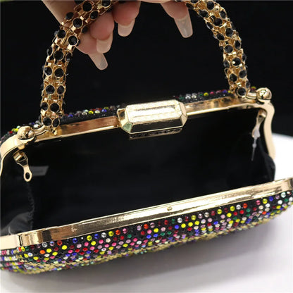 Exquisite Evening Bag With Diamond Design Fashion Handle Clutch Rhinestone Embellished Long Chain Bag