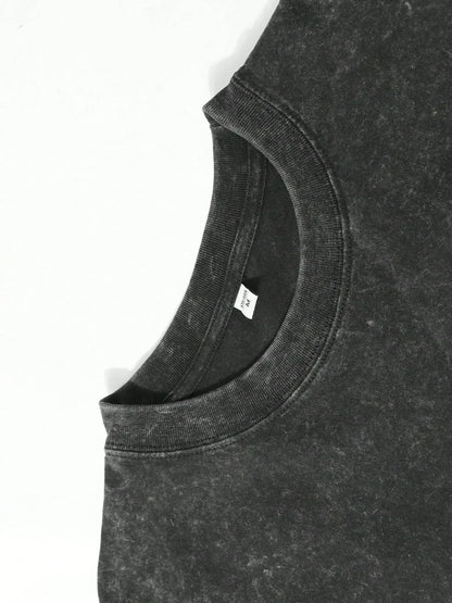 Anime and manga style double-sided printing, retro washed cotton men's T-shirt, short sleeved top for streetwear