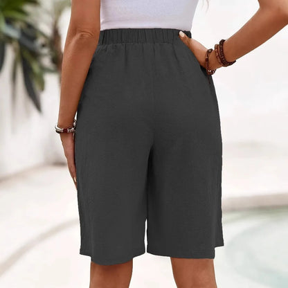 2025 new shorts, cropped pants, cross-border European and American women's clothing, solid color casual pants, straight leg pant