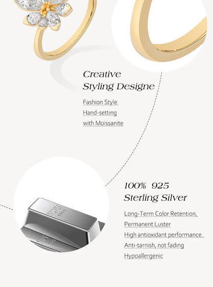 ATTAGEMS 925 Sterling Silver Luxury Women Ring Flowers DVVS1 Moissanite Pear-cut Classical Band Engagement Wedding Fine Jewelry