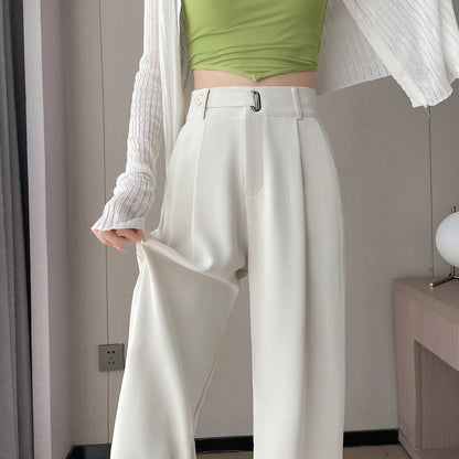Women's Casual Pants Wide Leg Pants Solid Color High Waist Loose Trousers