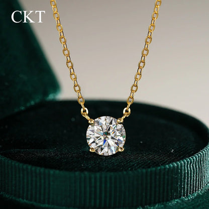 CKT Real 14k Gold 0.5ct/1ct/2ct Diamond Moissanite and Ruby Pendant Necklace for Women, Luxurious Fine Jewelry for Formal Events