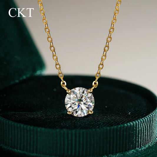 CKT Real 14k Gold 0.5ct/1ct/2ct Diamond Moissanite and Ruby Pendant Necklace for Women, Luxurious Fine Jewelry for Formal Events