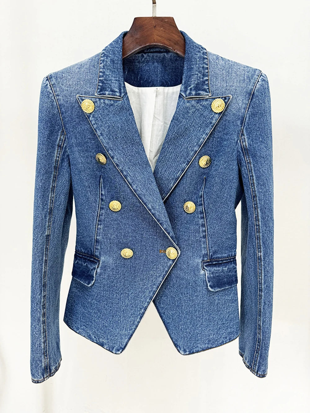 Women'S Double Breasted Slim Fit Denim Blazer Long Sleeve Jean Jacket High Waisted Pencil Mini Skirt Set
