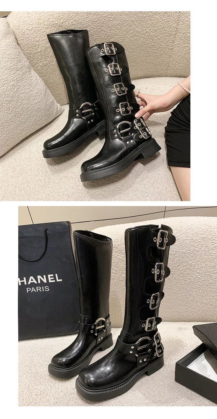 Lady Boots Women's Rubber  Luxury Designer Square Toe Winter Footwear Boots