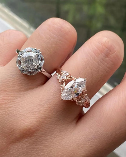 Custom 18K Solid Gold Lab-Grown Marquise Diamond 2 Carat E VVS2 Engagement Ring with Diamond Vine Design in 10K  YELLOW GOLD