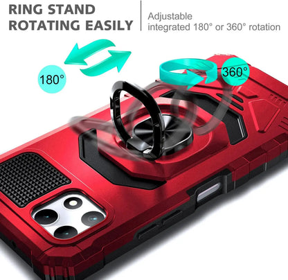 For T-mobile Revvl 7/Revvl 7 Pro 5G Magnetic Ring Holder Stand Shockproof Armor Case KickStand Phone Cover+Tempered Glass