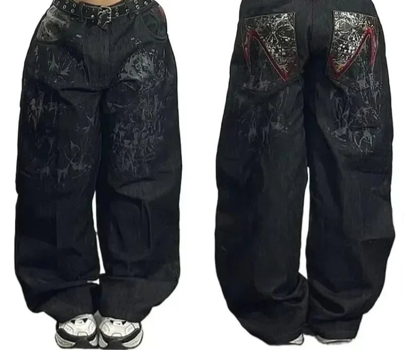 American Retro Cleanfit Fashion Print Baggy Jeans Women's Y2K Popular Casual Joker Gothic High Waist Wide-Leg pants Street Wear