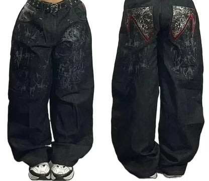 American Retro Cleanfit Fashion Print Baggy Jeans Women's Y2K Popular Casual Joker Gothic High Waist Wide-Leg pants Street Wear