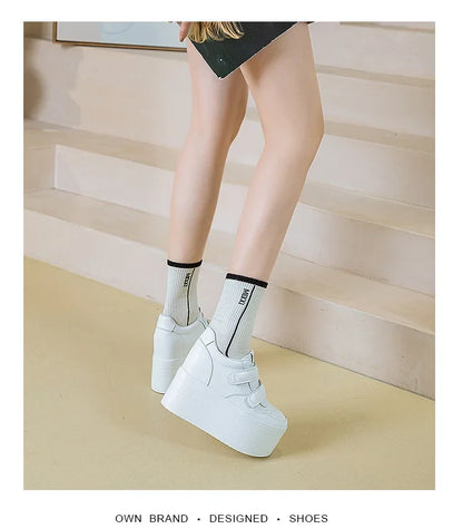 High quality 12cm Synthetic Genuine Leather Boot Ankle Platform Wedge High Brand Chunky Sneaker Shoes