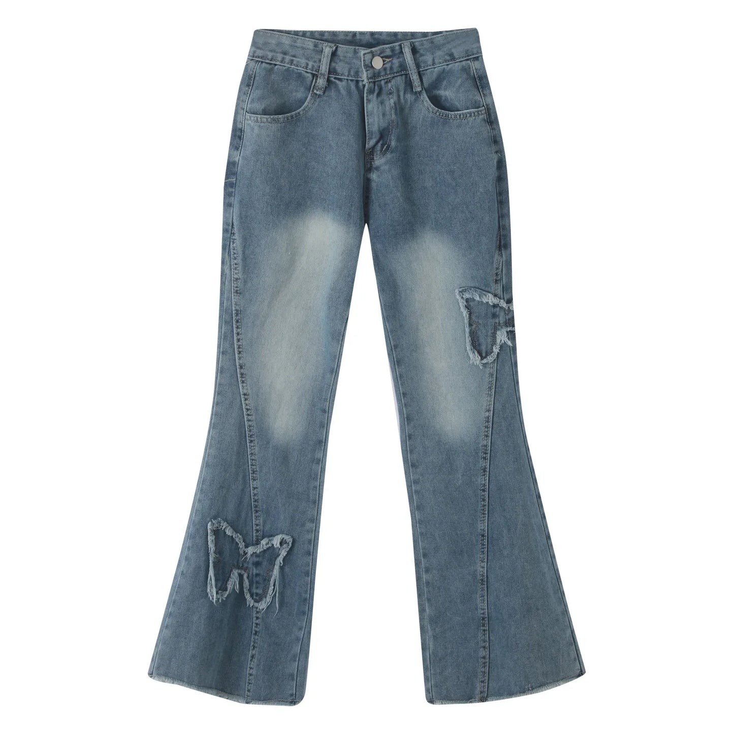 Y2k High Street Flare Jeans Retro Punk High Waist Wide Frayed Butterfly Low Rise