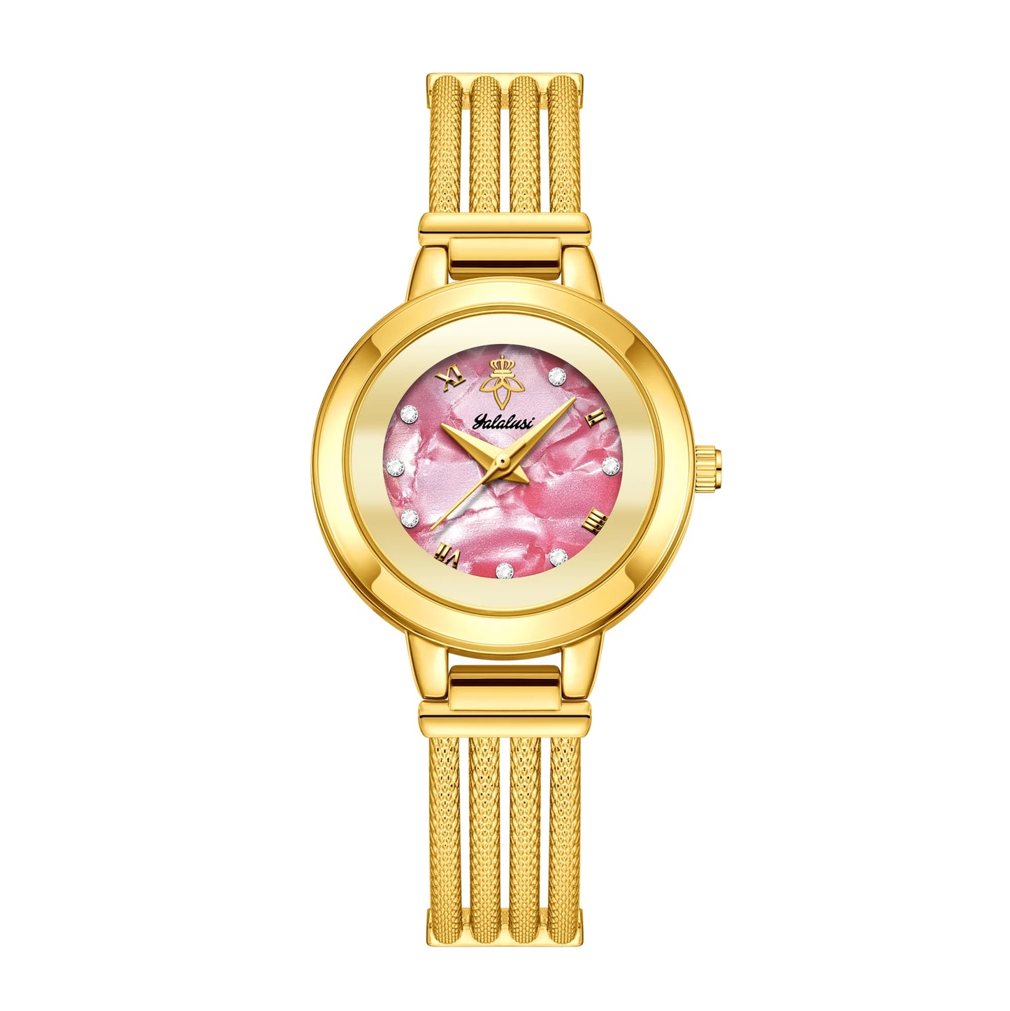 Ladies Quartz Watch Rhinestone Analog Scale Luxury Gold Watch Skeleton Wristband Gift Boxed