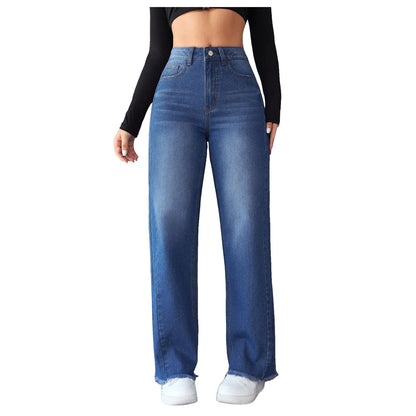 Straight Women Jeans Large Size Wide Jeans Pants Waisted Stretch Casual Baggy