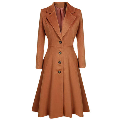 Lapel Button Long Trench Coat Windbreak Overcoat Women Jacket