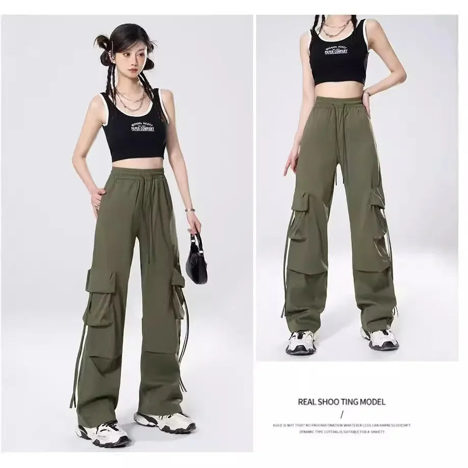 High-Waisted Cargo Pants Sweatpants Umbrella Design For Women