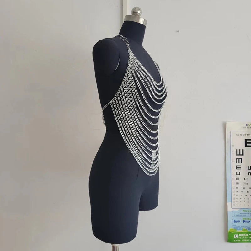 Chest Accessories Tassel Bra Jewelry Metal Multi-Layer Body Chain Bodycon Crop Top Silver-45CM / One Size / CHINA Gold-45CM / One Size / CHINA Silver-45CM / One Size / CHINA-Gold-45CM / One Size / CHINA-